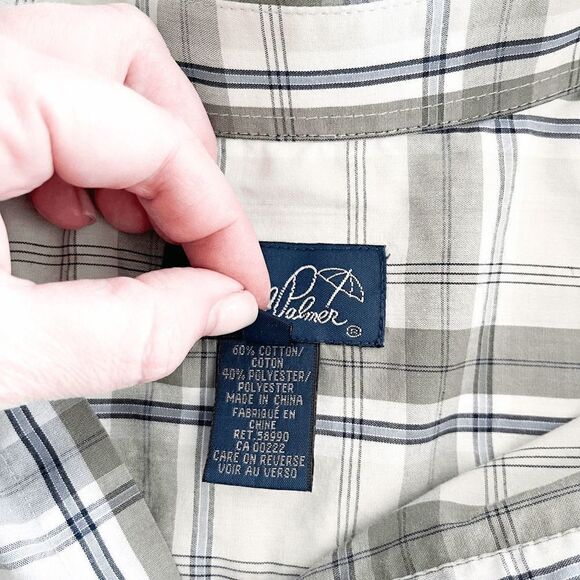 Arnold Palmer Mens Casual Button Down Shirt Plaid Short Sleeve Green Medium - Picture 4 of 7